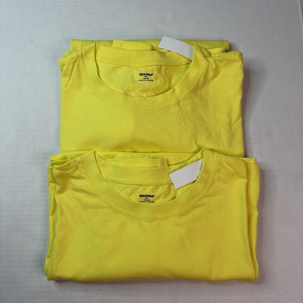2 Brahma Short Sleeve Work T-Shirt  Men's Sz 4XL 58-60 Yellow Pocket Tee Cotton